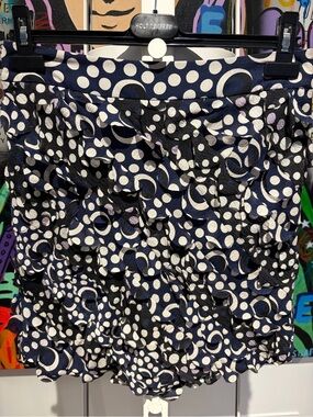 Diane von Furstenberg 100% Silk Navy & White Polka Dot Skirt